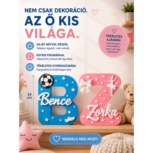 Saját Neves Betűdekor Gyerekszobába - 24 cm