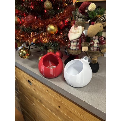 Asztali gömb alakú karácsonyi tároló - piros/arany (14 cm)